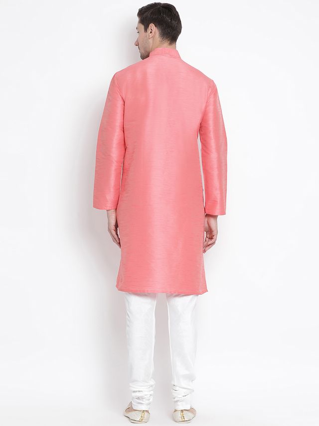 Men's Pink Silk Blend Straight Kurta Pyjama Set