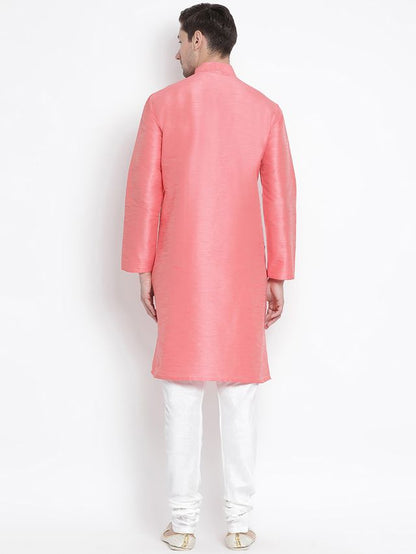 Men's Pink Silk Blend Straight Kurta Pyjama Set