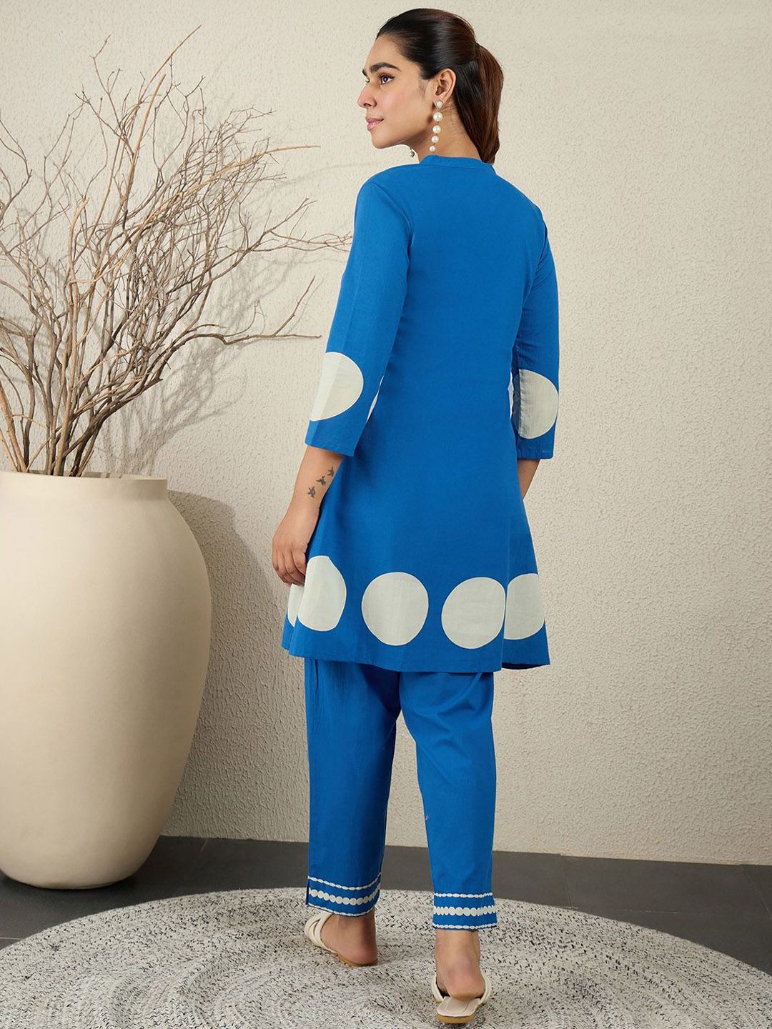 Dhiyona IE Printed Pure Cotton Mandarin Collar Tunic With Trouser