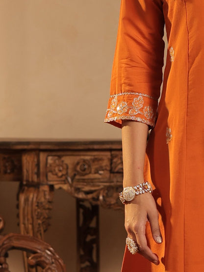 Women Ethnic Motifs Embroidered Kurta With Trousers & Dupatta Kurta Sets