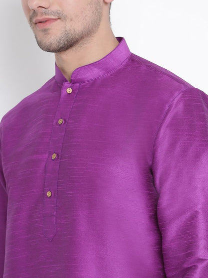 Men's Purple Silk Blend Straight Kurta Pyjama Set