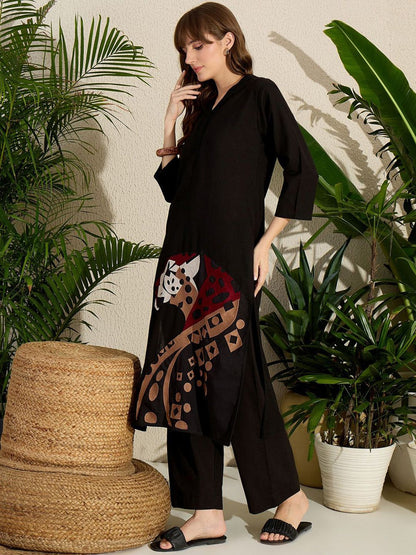 Dhiyona IE INDO ERA Women Pure Cotton Embroidered Straight Kurta with Trousers
