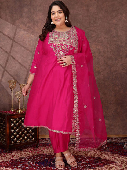 Dhiyona IN Floral Yoke Design Sequinned Anarkali Kurta With Palazzos & Dupatta