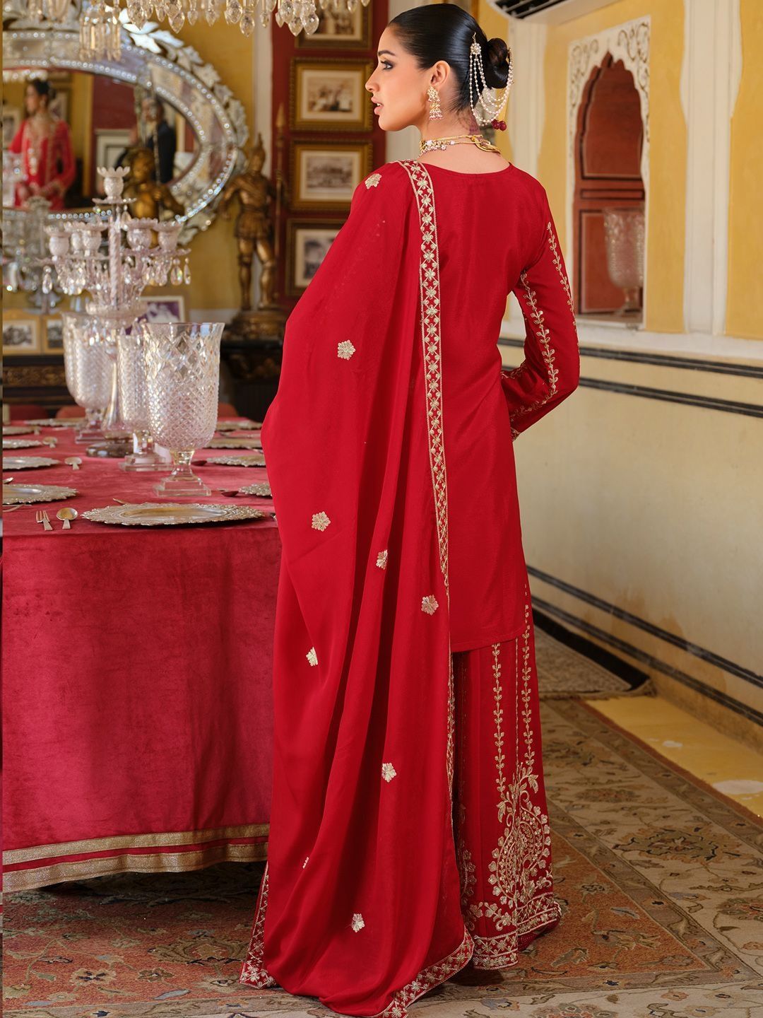 Women Ethnic Motifs Embroidered Mirror Work Kurta with Palazzos & Dupatta