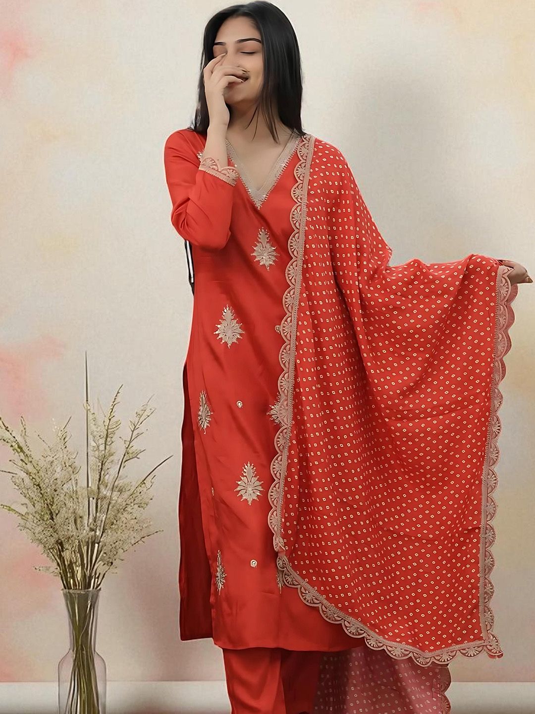 Dhiyona SN Women's Floral Embroidered Kurta with Pyjamas & Dupatta