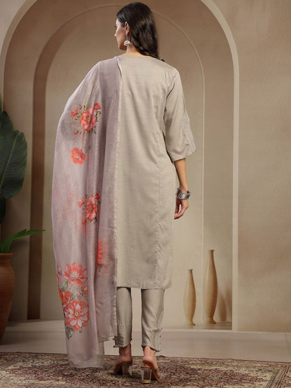 Dhiyona SN Women's Embroidered Straight Kurta With Trouser & Dupatta