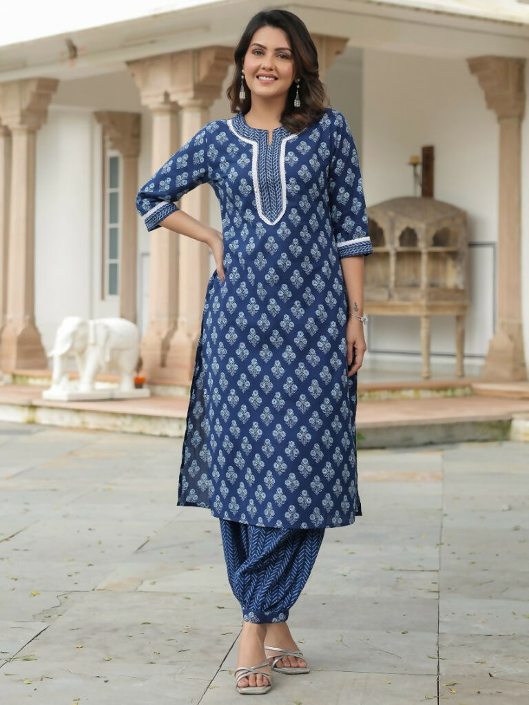Women's Straight Soft Cotton Floral Print Women's Kurta - Blue