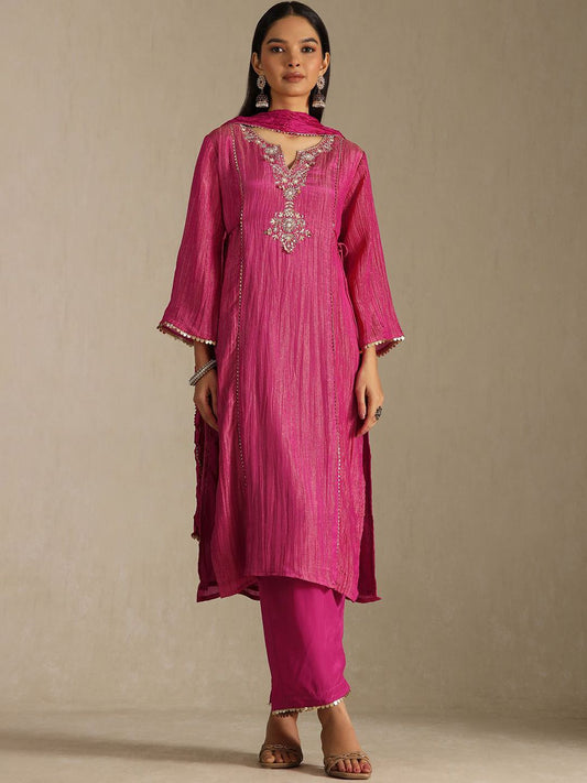 Dhiyona SO Women's Women Ethnic Motifs Yoke Design Regular Zardozi Kurta with Trousers & Dupatta
