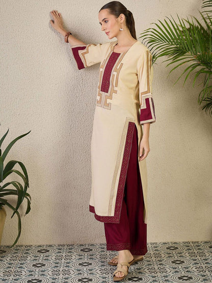 Dhiyona IE Embroidered Round Neck Kurta With Palazzos