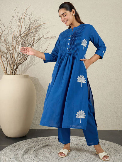 Dhiyona IE Blue Embroidered Top With Trouser Co-Ords