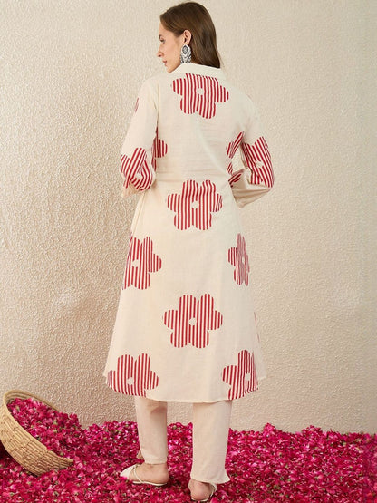Dhiyona IE Printed Shirt Collar Pure Cotton Top & Trouser