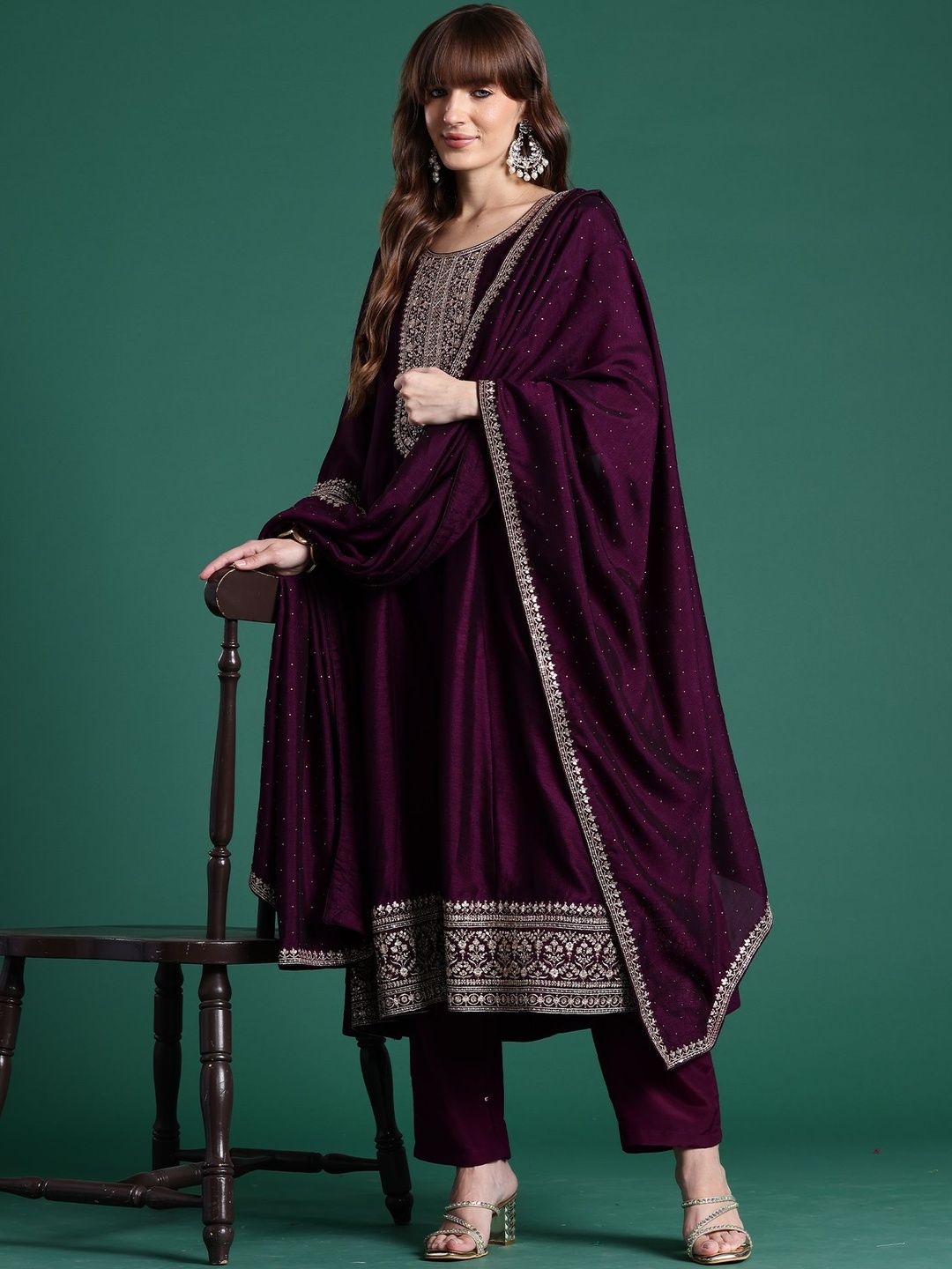 Women Ethnic Motifs Embroidered Regular Kurta with Trousers & With Dupatta