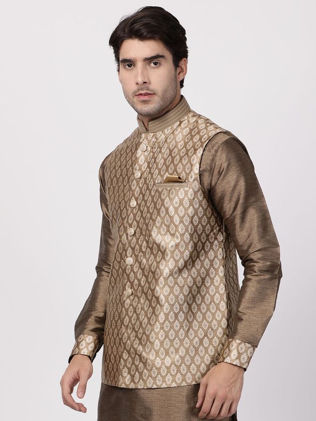 Men's Gold Silk Blend Straight Nehru Jacket