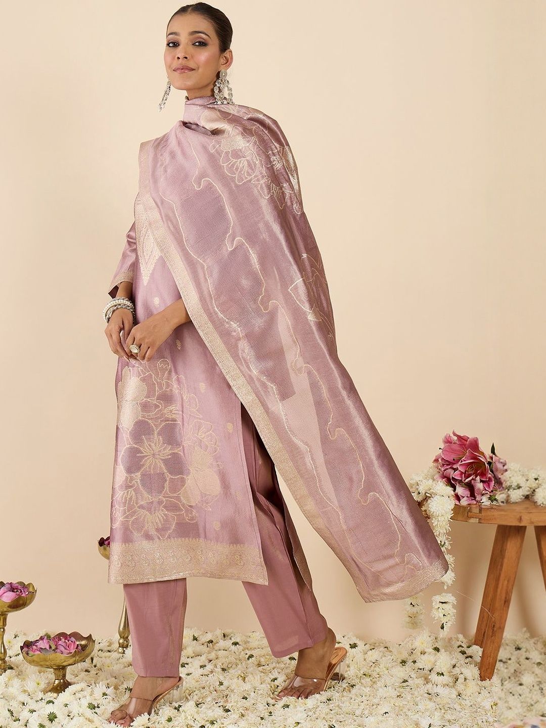 Women Ethnic Motifs Regular Kurta with Trousers & With Dupatta