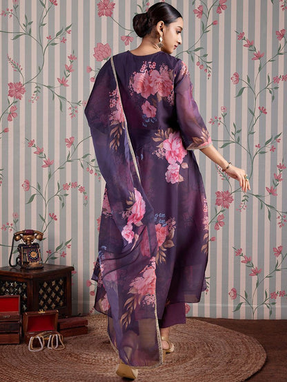 Dhiyona OD  Floral Printed Gotta Patti Anarkali Kurta with Trousers & Dupatta