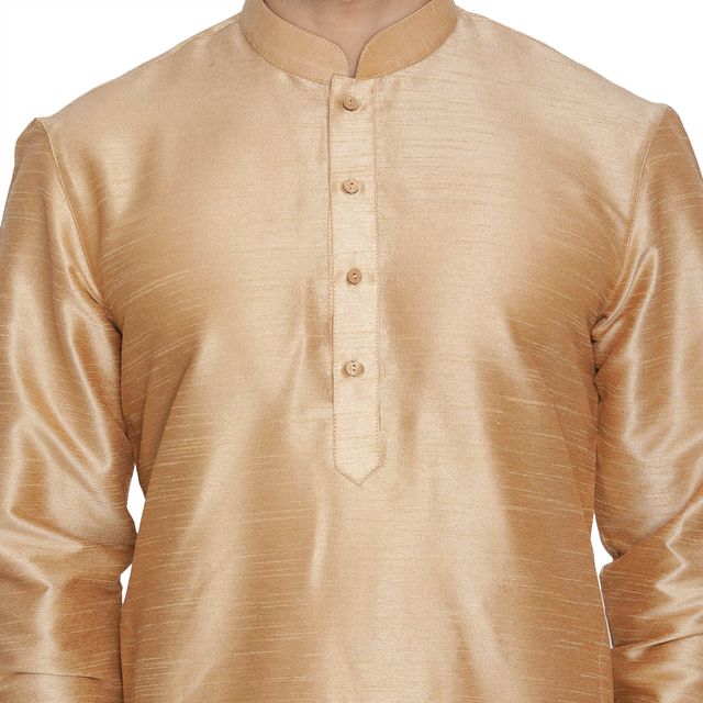 Men's Gold Silk Blend Pathani Kurta and Dhoti Set