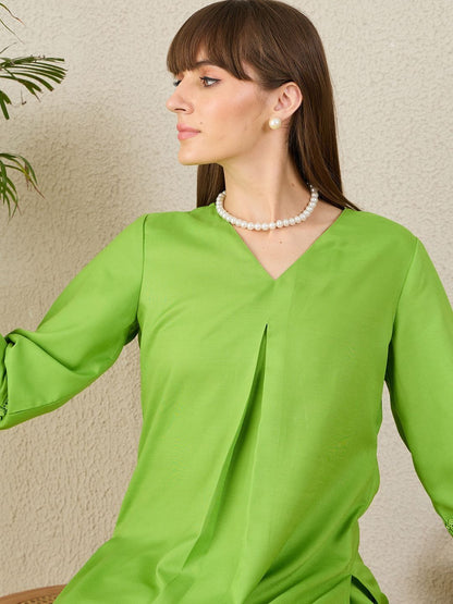 Women Solid A-Line Kurta with Trousers