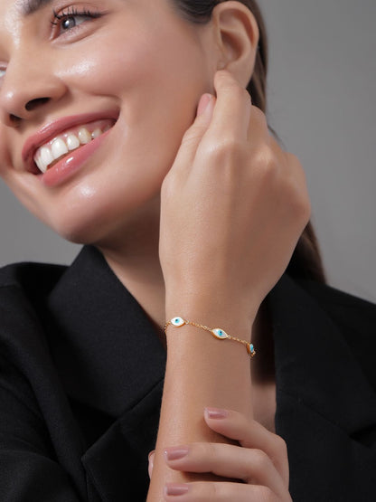 Dhiyona RJ Women's 18K Gold Plated Stainless Steel Tarnish-Free Waterproof Demi-Fine Evil Eye Bracelet