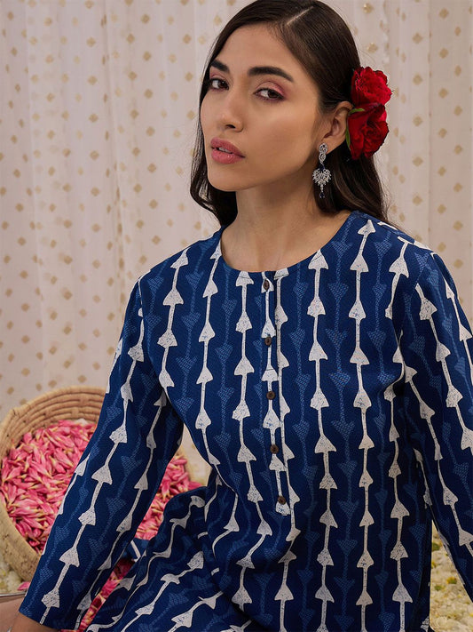 Dhiyona IE Geometric Printed Round Neck Straight Kurta