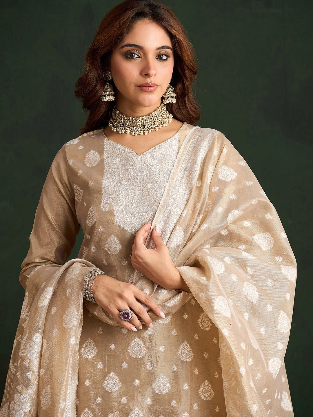 Ethnic Motifs Woven Design Straight Kurta With Trousers & Dupatta