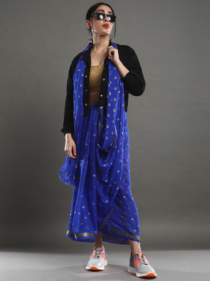 Women's Nylon Blue Solid Designer Saree With Blouse Piece