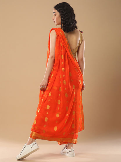 Women's Nylon Orange Solid Designer Saree With Blouse Piece