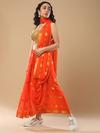 Women's Nylon Orange Solid Designer Saree With Blouse Piece