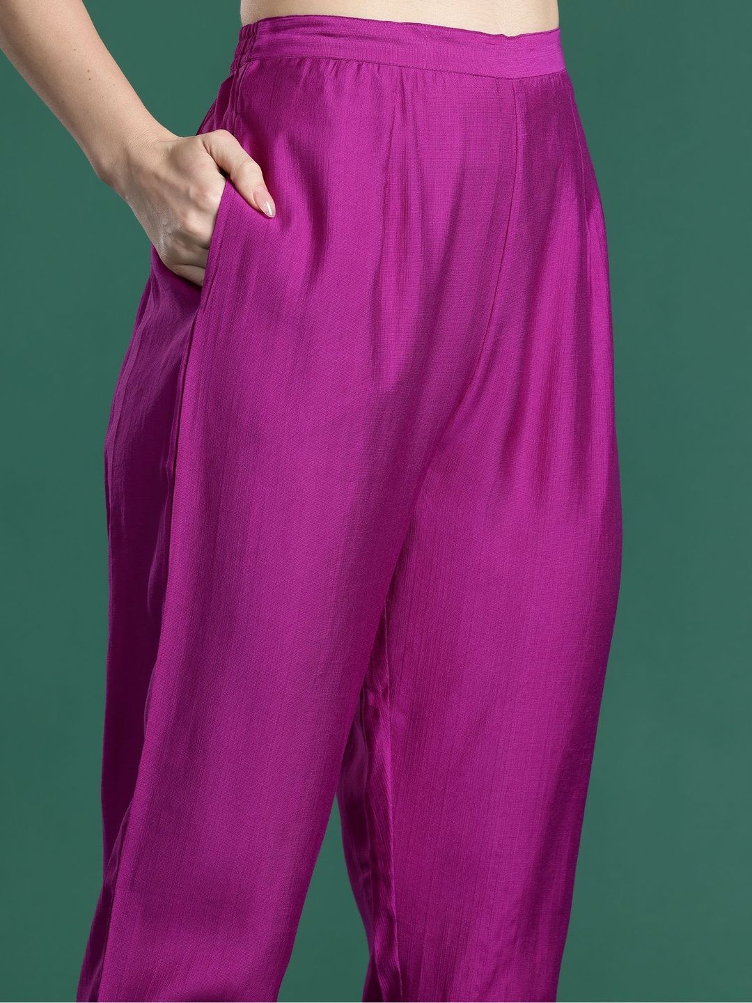 Ethnic Motifs Embroidered Thread Work Kurta With Trousers & Dupatta