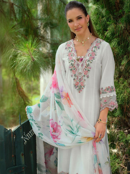 Women Floral Embroidered Regular Thread Work Kurta with Trousers & With Dupatta