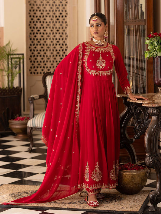 Dhiyona CH Women Ethnic Motifs Embroidered Anarkali Kurta with Trousers & Dupatta