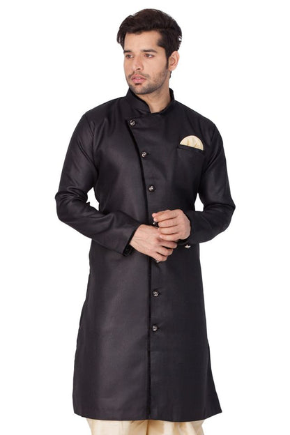 Men's Black Cotton Blend Regular Sherwani Set
