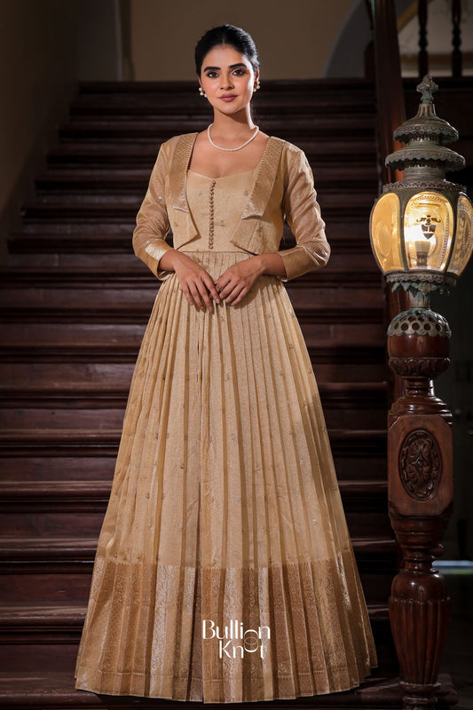 Dhiyona BN Nainika Zari Tissue Dress in Golden