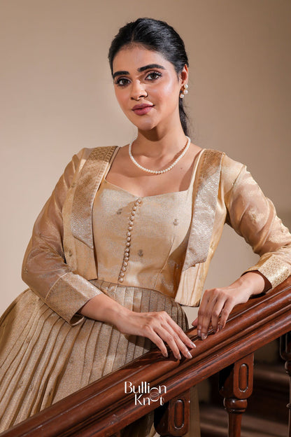 Dhiyona BN Nainika Zari Tissue Dress in Golden