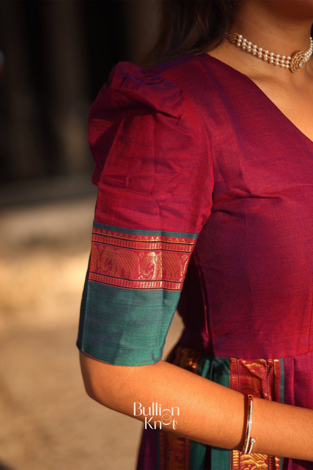 Dhiyona BN Narthaki Handloom Magenta V-neckline Suit Set