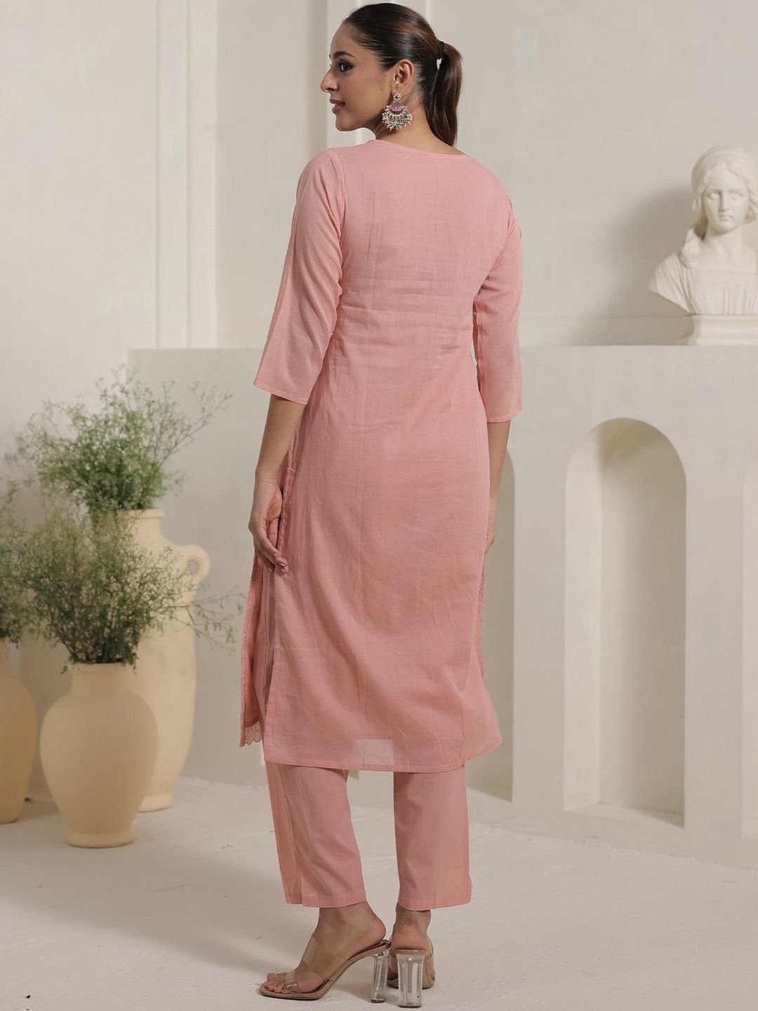 Women Ethnic Motifs Embroidered Cotton Kurta with Trousers & Dupatta