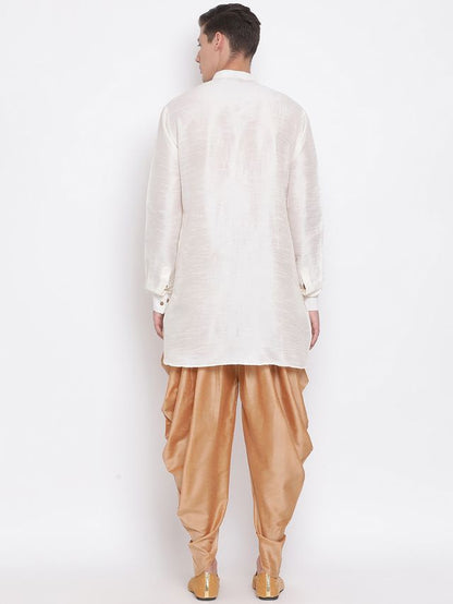 Men's Cream Silk Blend Pathani Kurta and Dhoti Set