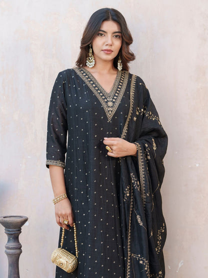 Dhiyona PD Women Bandhani Printed V-Neck Panelled Anarkali Kurta With Trouser & Dupatta