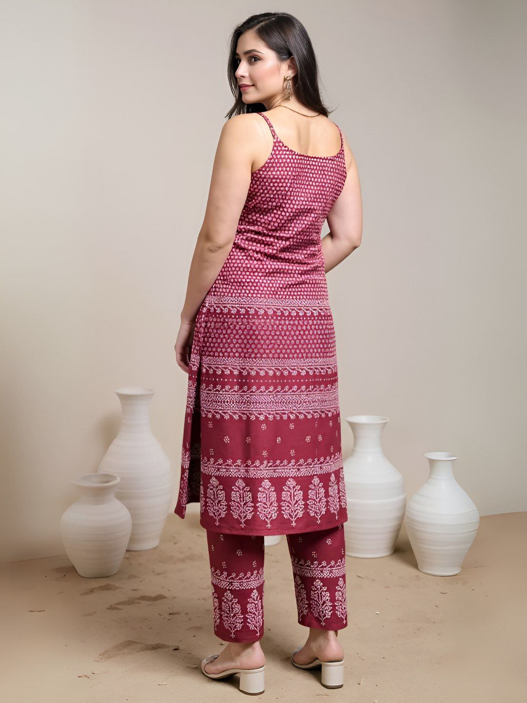 Dhiyona IE FloralPrinted Straight Tunic & Trouser Pure Cotton Co-Ords Set