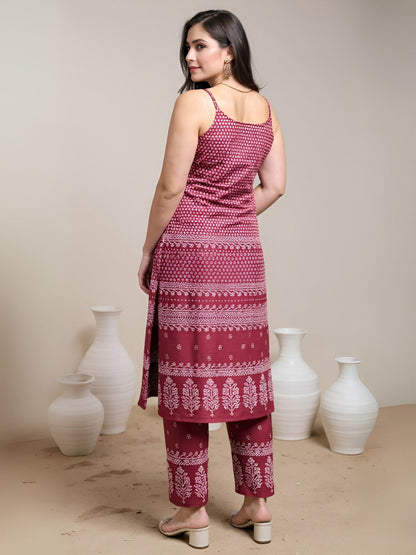Dhiyona IE FloralPrinted Straight Tunic & Trouser Pure Cotton Co-Ords Set