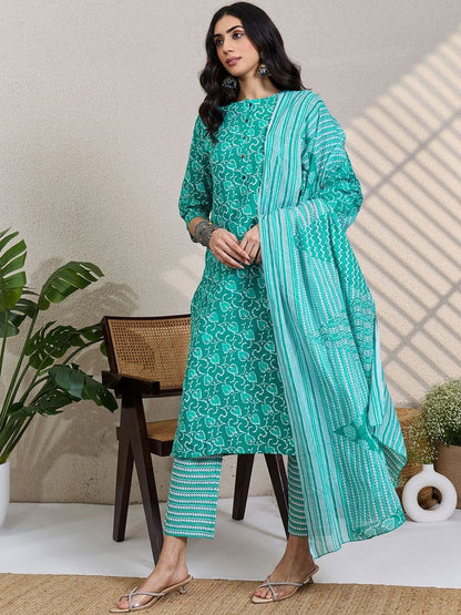 Women Ethnic Motifs Printed Pure Cotton Kurta with Trousers & Dupatta