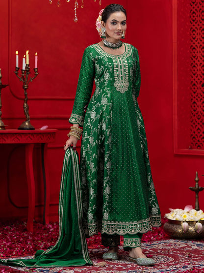 Dhiyona CH Women Ethnic Motifs Embroidered Pleated Kurta with Trousers & Dupatta