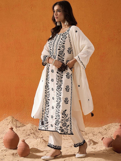 Women Ethnic Motifs Embroidered Kurta with Trousers & Dupatta