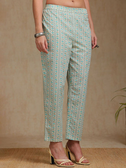 Dhiyona SO Women's Floral Self Design Panelled Thread Work A-Line Kurta With Trousers & Dupatta