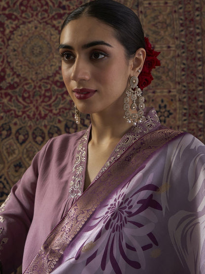 Floral Embroidered Thread Work Straight Kurta With Trousers & Dupatta