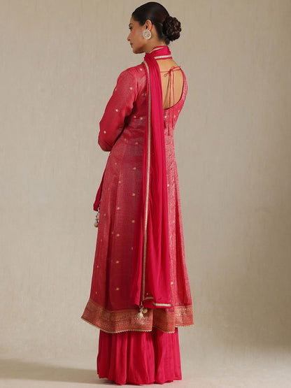 Dhiyona SO Women's Alina Cut Polka Dots Woven Design Sequinned Tissue A-Line Kurta With Palazzos & Dupatta