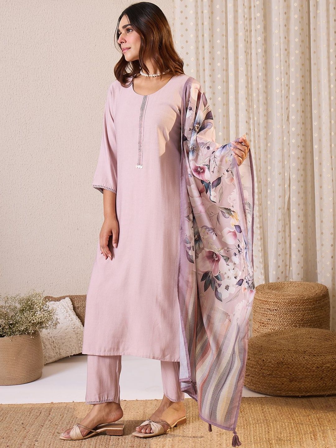 Women Solid Kurta with Trousers & Dupatta