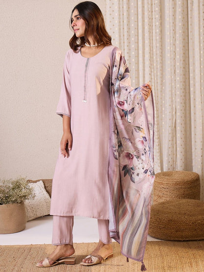 Women Solid Kurta with Trousers & Dupatta
