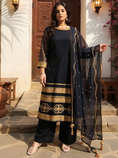 Women Embroidered Regular Sequinned Kurta with Palazzos & With Dupatta