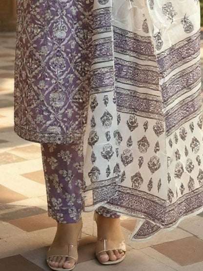 Women Ethnic Motifs Printed Cotton Kurta with Trousers & Dupatta