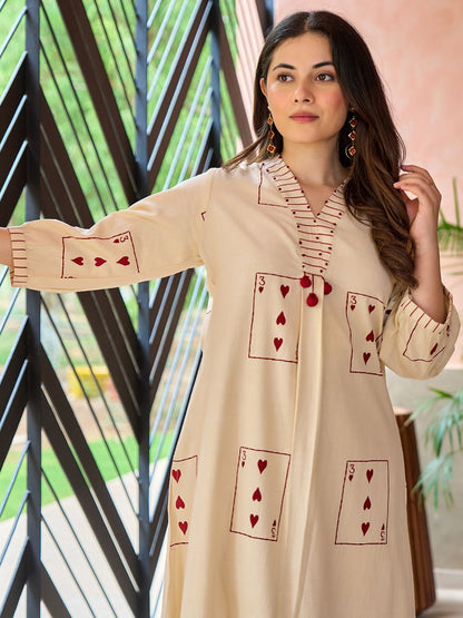 Dhiyona IE Graphic Printed V-Neck Tunic With Trousers